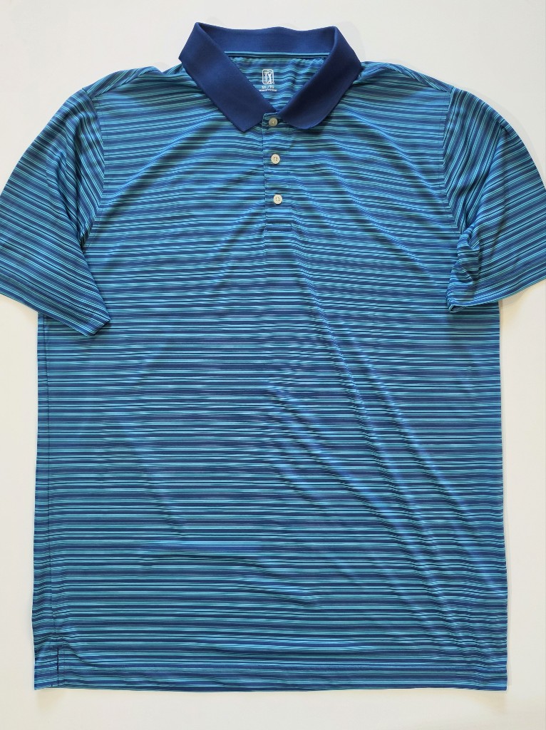Pga Tour Polo Mens Xl Green Blue Stripe Tennis Preppy Golf Activewear Shirt